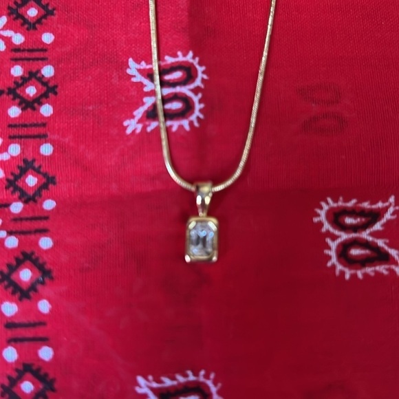 Fashion Jewelry Necklace, Gold Tone w/clear gem, 16” With 2” extender - Picture 2 of 2